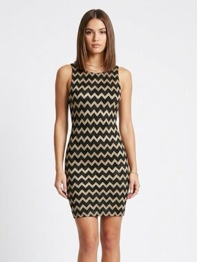 [F21] Classic Black & Gold Chevron Dress